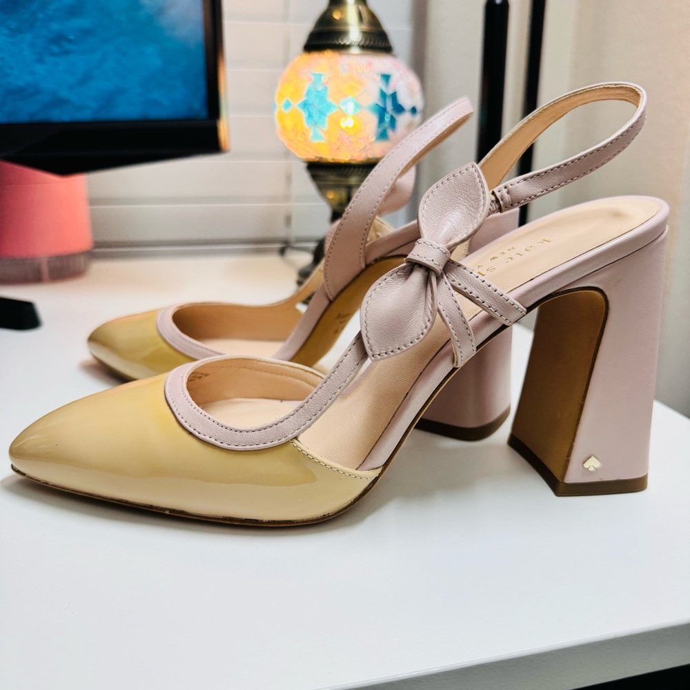 Kate Spade New York Two-Tone Bow Slingback Block Heels - Size 6.5B